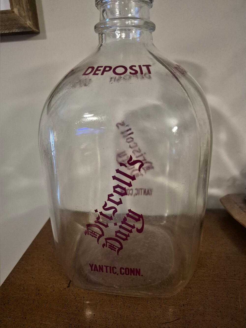 Driscoll's Dairy Yantic Conn Glass Jug